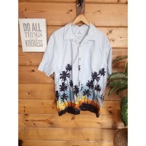 Hawiian Sunset Shirt 28 Palms Men's Sz XXL 100% Cotton Short‎ Sleeve Standard